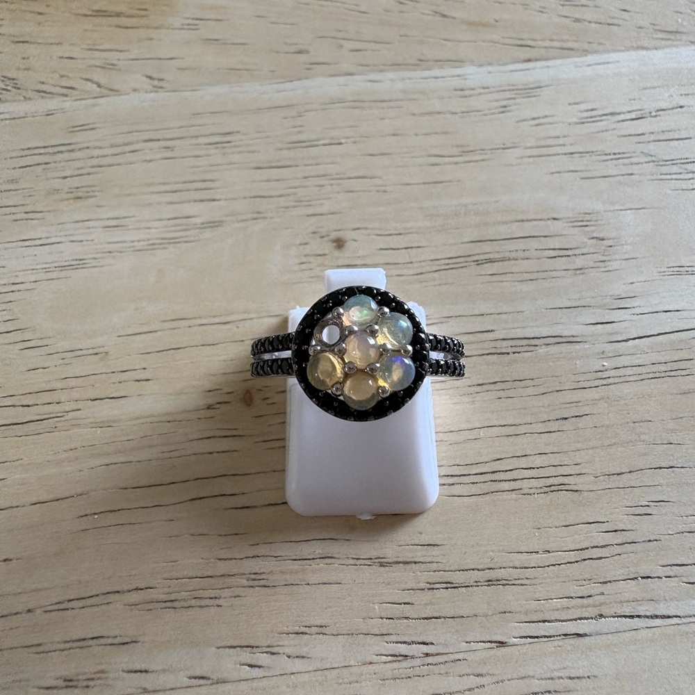 Opal Cluster Ring in Black Metal